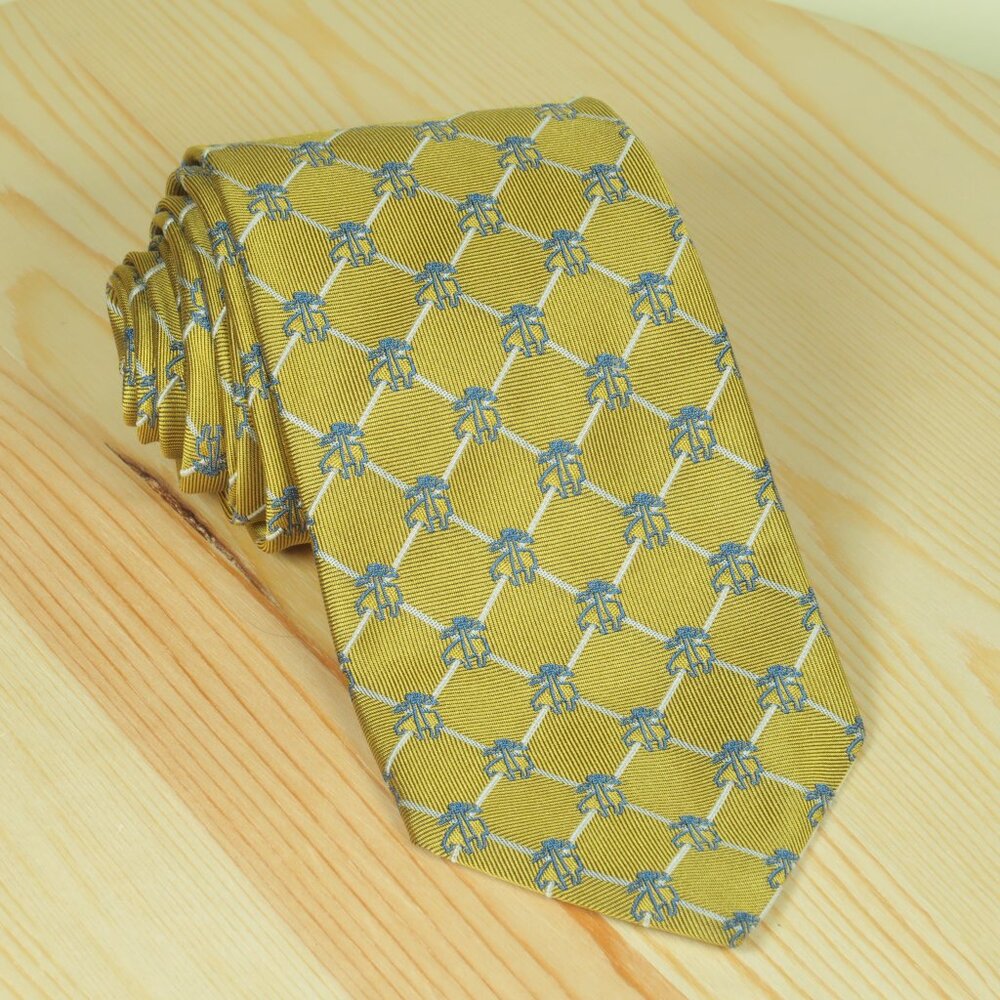 Brooks Brothers Golden Fleece Logo Silk Tie Mens Gold Woven Diamond Grosgrain